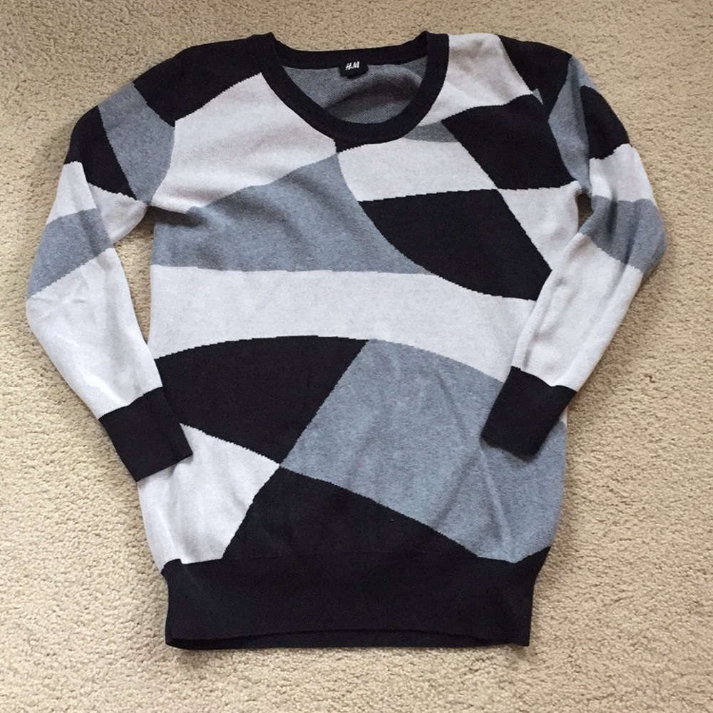 H&M Black Grey And White Color Block Sweater - image 1